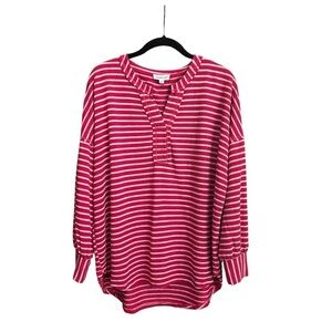 Westbound Thermal Top Womens Size M Red Striped Long Balloon Slv Pullover Hi-Low